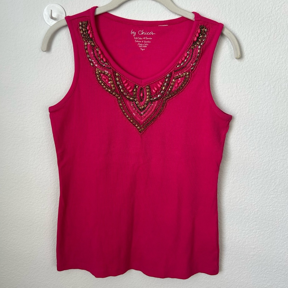 Chico's Hot Pink Embellished Tank Top